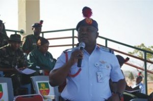 Guest of Honour and Deputy Commandant NDA  AVM CE Okoye making remarks at the event