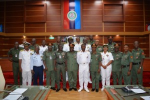 The CDS Rep, Rear Admiral Apochi Suleiman, DHQ Departmental Chiefs, Directors and the newly promoted senior officers